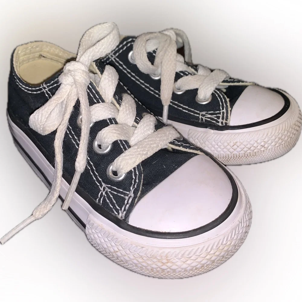 Converse All Star Rubber Cap Toe Toddler Baby Black White Lace Up Sneakers 5